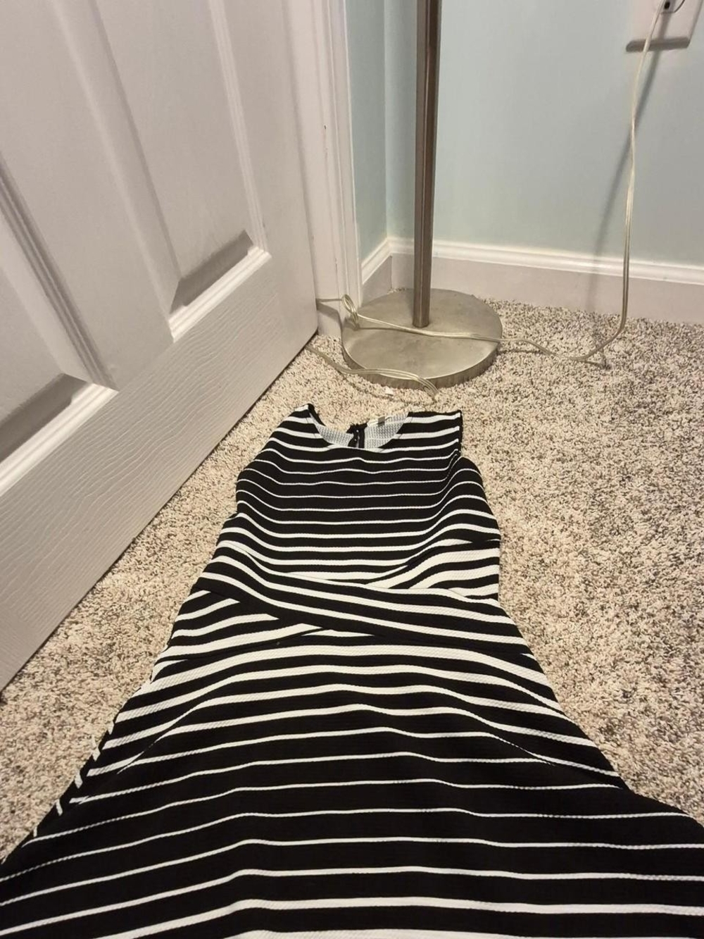 Monteau Black and White Striped Mini Dress